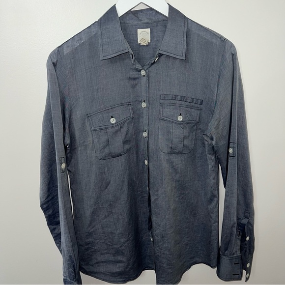 J. Crew Tops - J Crew The Perfect Shirt Size 10 Blue 100% Cotton Work Office Western LS y2k